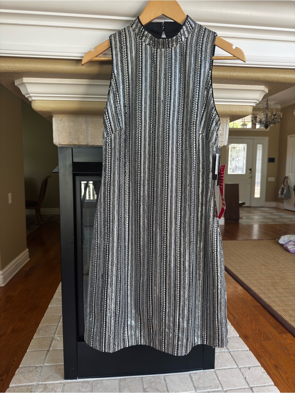 Guess New With Tags Silver Striped Sequin Mini Shift Dress Party Summer S